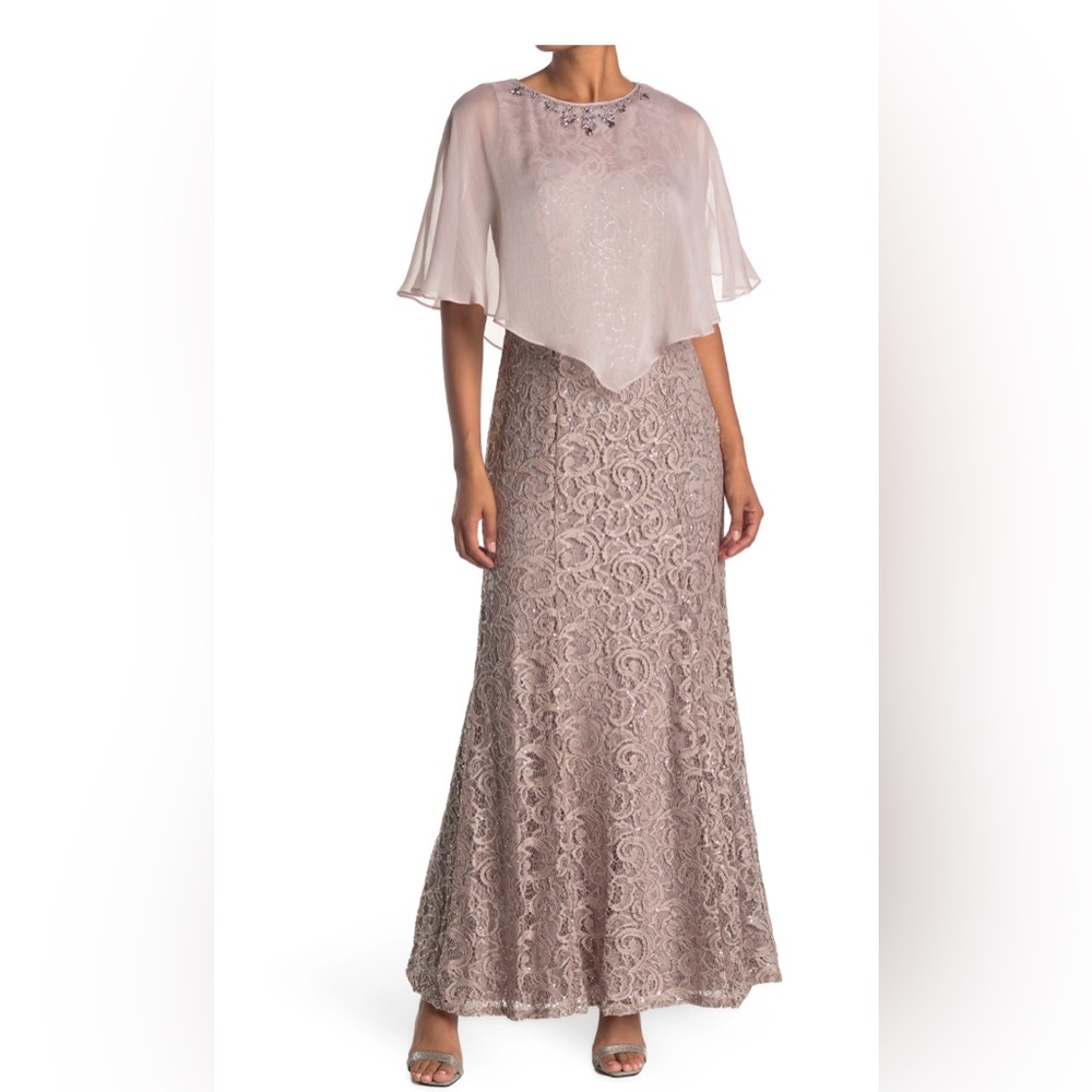 Sequin Lace Overlayed Gown- IGNITE in Blush